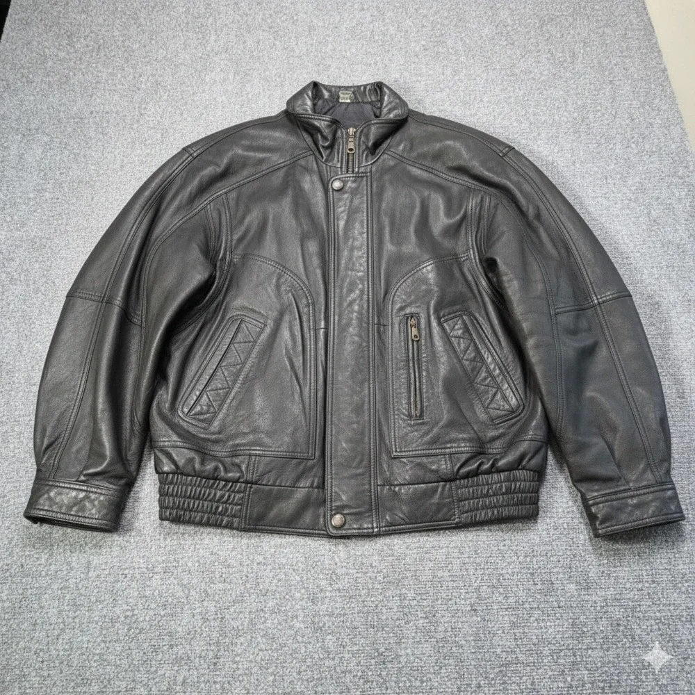 Vintage RedHead‎ Black Leather Bomber Jacket Men's Large Moto Cafe Racer Coat